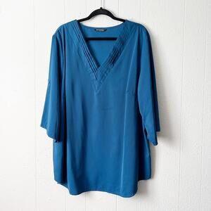 Bloomchic Women Top 22-24 Roll Tab Sleeve Pin Tuck Office Business Career Dressy